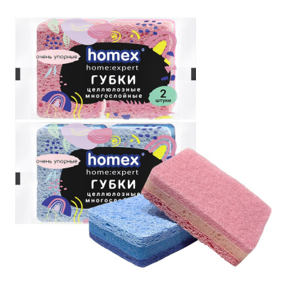 Homex губки из целлюлозы 2 шт  95 х70 х25 мм очень упорные 