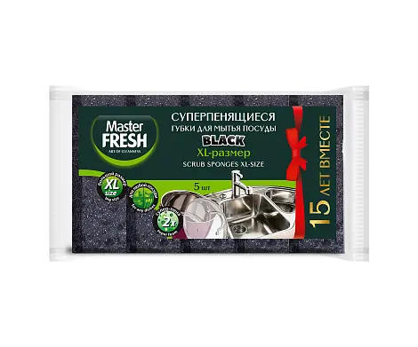 Master FRESH губки для мытья посуды xl поролон 5 шт black