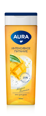 Aura гель для душа манго и папайя флакон флиптоп 390 мл 