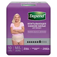 Depend впитывающее нижнее белье для женщин m l 44-50 10 шт