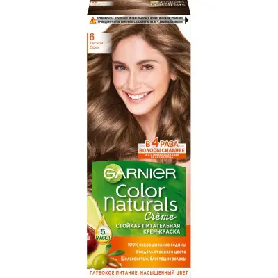 Garnier стойкая питательная крем краска для волос color naturals оттенок 6 лесной орех 