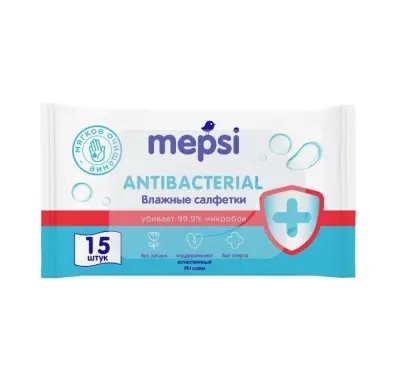 Mepsi влажные очищающие салфетки с антибактериальным эффектом 15 шт 