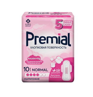 Premial прокладки женские гигиенические с крылышками normal wings хлопковая поверхность 10 шт 