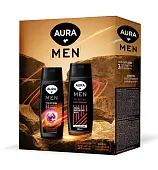 Подарочный набор aura men гель для душа энергия спорта 250 мл шампунь для волос укрепляющий 250 мл