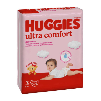 Huggies Ultra Comfort подгузники для девочек 5-9 кг 3 размер 94 шт 