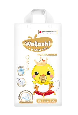 Watashi royal soft детские одноразовые подгузники 2 s 3-6 кг 64 шт 