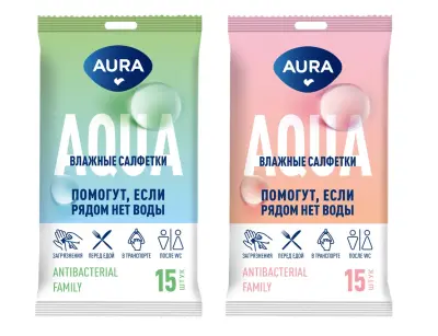 Aura влажные салфетки с антибактериальным эффектом beauty 15 шт 
