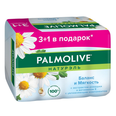 Palmolive натурэль мыло туалетное твердое баланс и мягкость с экстрактом ромашки и витамином е промоупаковка 4 х 90 г 