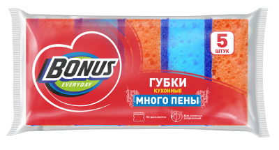 BONUS крупнопористые губки для мытья посуды много пены 5 шт 