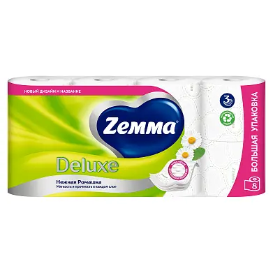 Zemma deluxe туалетная бумага нежная ромашка 3 слоя 8 рулонов