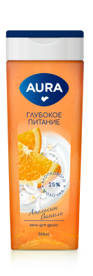 Aura гель для душа апельсин и ваниль флакон флиптоп 390 мл 