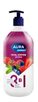 Aura гель смузи для душа 3 в1 малина черника земляника new флакон дозатор 1000 мл