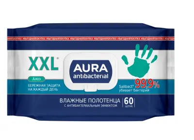 Aura влажные полотенца антибактериальные big с крышкой 60 шт 