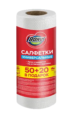 BONUS салфетки для уборки вискозные в рулоне 50+20 шт