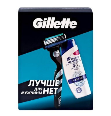 Подарочный набор gillette mach3 с 1 кассетой+ head and shoulders шампунь основной уход 200 мл 