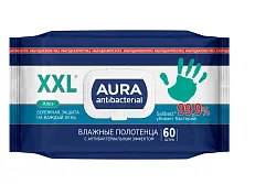 Aura влажные полотенца антибактериальные big с крышкой 60 шт