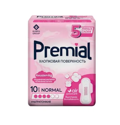 Premial прокладки женские гигиенические с крылышками хлопковая поверхность 10 шт 