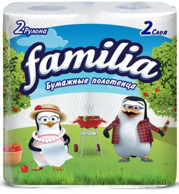 'Familia' Бумажные полотенца белые двухслойные, 2 шт 