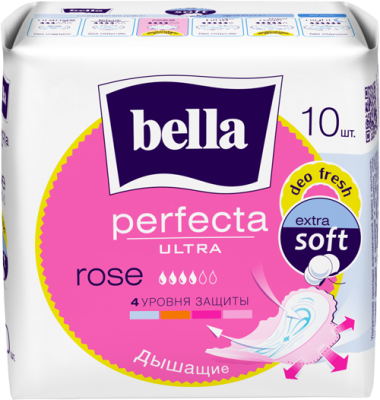 Прокладки супертонкие BELLA PERFECTA ULTRA ROSE DEO, 10шт (розов) 