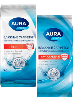 Aura влажные салфетки family с антибактериальном эффектом 72 шт 