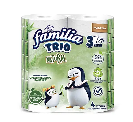 Familia Trio Natural туалетная бумага белая трёхслойная 4 шт