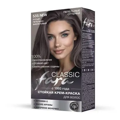 Fara стойкая крем краска для волос 535 русый пепельно фиолетовый 7.166