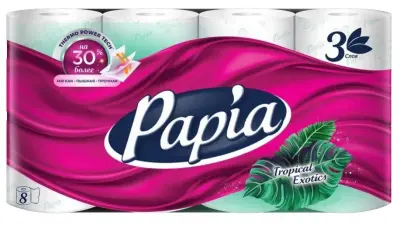 Papia туалетная бумага белая с аром тропическая экзотика и рисунком трёхслойная 8 шт 