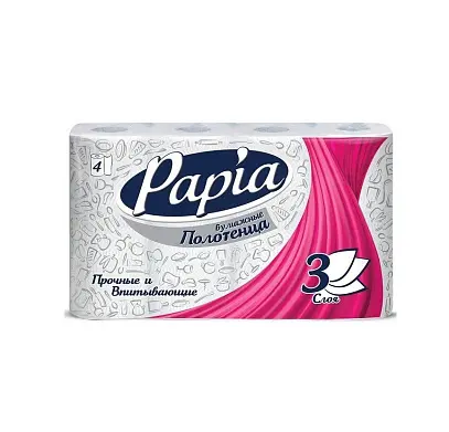 Papia бумажные полотенца белые трёхслойные 4 шт