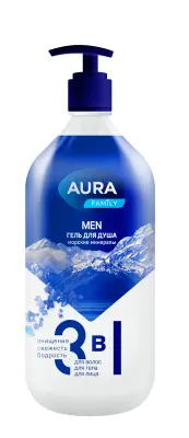 Aura men гель для душа 3 в1 морские минералы new флакон дозатор 1000 мл 