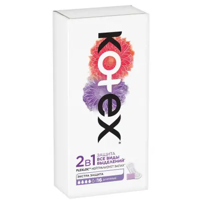 Kotex ежедневные прокладки 2 в1 длинные 16 шт 