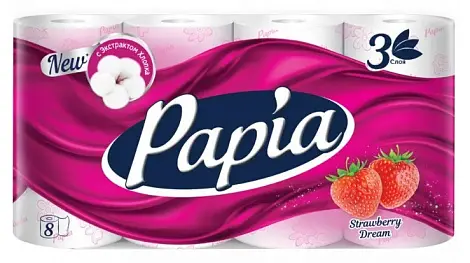 Papia туалетная бумага белая трёхслойная 8шт