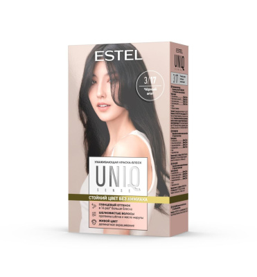 Estel uniq sense ухаживающая краска блеск без аммиака для волос 3.17 тёмный шатен пепельно коричневый 