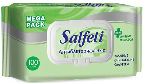 Salfeti №100 влажные салфетки антибактериальные с клапаном