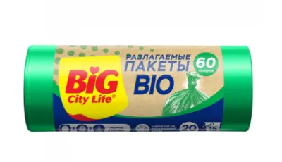 BIG City Пакеты для мусора BIO 60*80 см 60л зелёные 20 шт 
