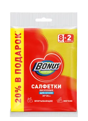 BONUS салфетки для уборки вискозные 8+2 шт 