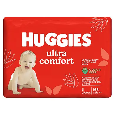 Huggies влажные салфетки ultra comfort алое 168 шт