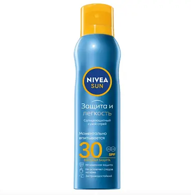 Nivea защита и легкость сухой солнцезащитный спрей сзф 30 200 мл
