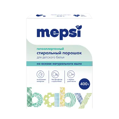Mepsi стиральный порошок на основе натурального мыла гипоаллергенный для детского белья 400 г