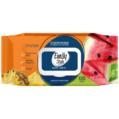 Emily Style влажные салфетки универсальные тропик с крышкой 120 шт 