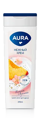 Aura крем гель для душа персик и аргана флакон флиптоп 390 мл