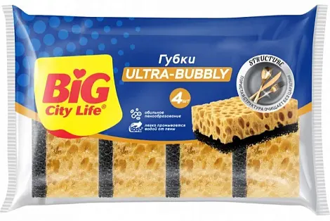BIG City губки кухонные крупнопористые ultra 4 шт 10шт/ящ