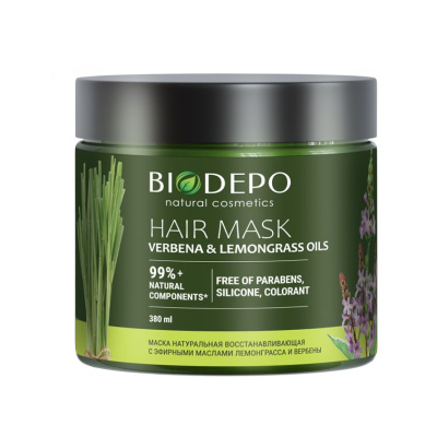 Biodepo маска для волос натуральная восстанавливающая с эфирными маслами лемонграсса и вербены 380 мл 