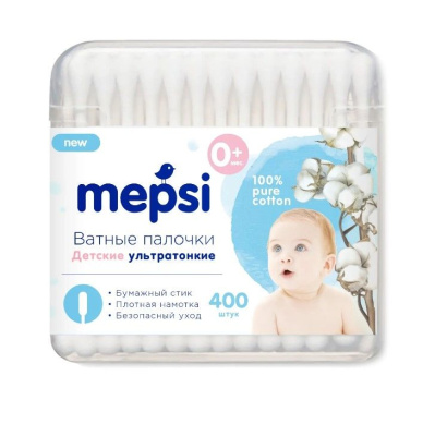Mepsi детские ватные палочки ультратонкие 400 шт 