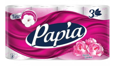 Papia туалетная бумага Таинственный сад белая трёхслойная 8шт 