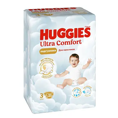 Huggies ultra comfort 3 5-9 кг подгузники 21 шт для мальчиков