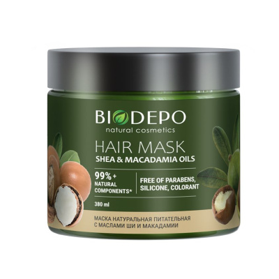 Biodepo маска для волос натуральная питательная с маслами ши и макадании 380 мл 