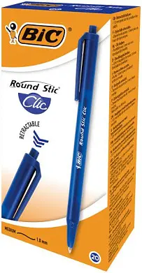 Bic ручка раунд стик шариковая автоматическая синяя среднее письмо кор 20 шт