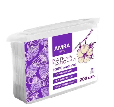 Amra ватные палочки в пакете 200 шт 
