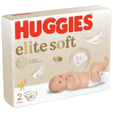 Huggies Elite Soft подгузники 4-6 кг 2 размер 82 шт