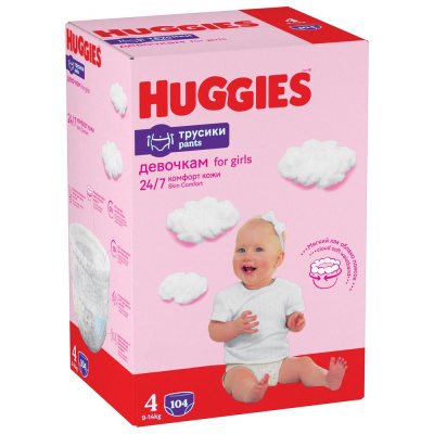 Huggies подгузники трусики для девочек 9-14 кг 4 размер 104 шт 